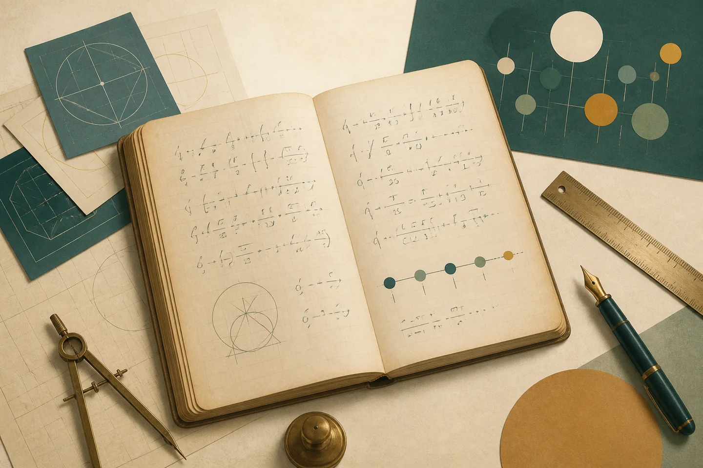 Cuaderno de cálculo, marcas de fórmula y línea de tiempo sobre la historia del IMC.